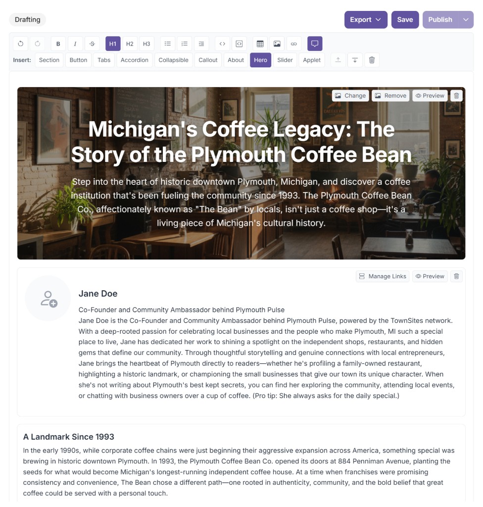 Content editor — build full pages with rich components