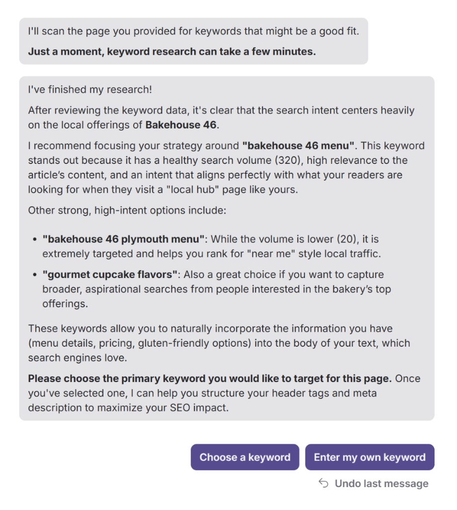 Keyword research chat